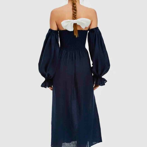 Sleeper Atlanta Linen "Nap" Dress in Navy M - Picture 3 of 6